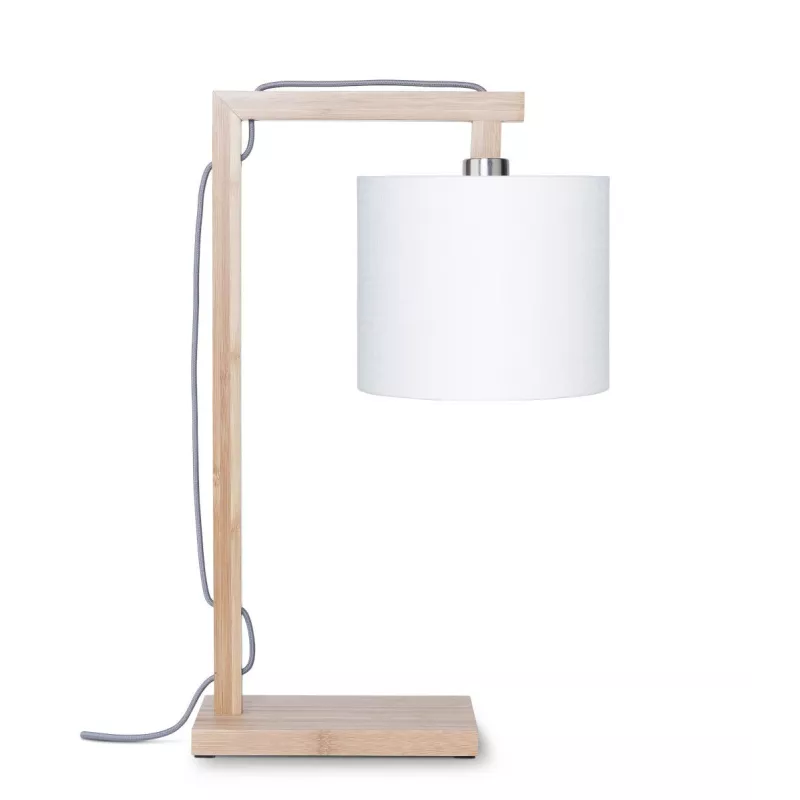 Lampe de table en bambou et abat-jour lin écologique HIMALAYA (naturel, blanc)