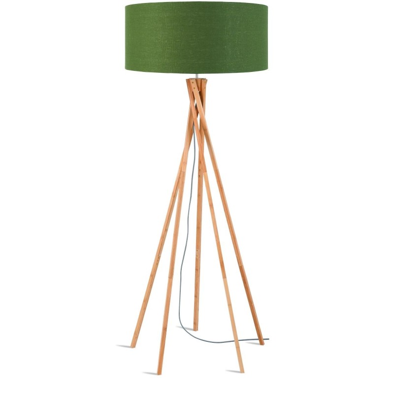 Lampe sur pied en bambou et abat-jour lin écologique KILIMANJARO (naturel, vert foncé) à associer à Lampes Sur Pied Scandinaves 