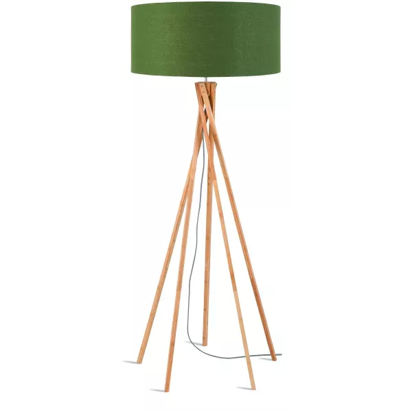 Lampe sur pied en bambou et abat-jour lin écologique KILIMANJARO (naturel, vert foncé) à associer à Lampes Sur Pied Scandinaves 