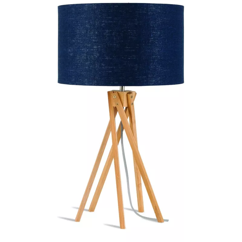 Lampe de table en bambou et abat-jour lin écologique KILIMANJARO (naturel, bleu jeans)