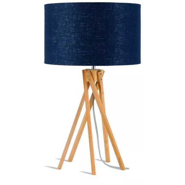 Lampe de table en bambou et abat-jour lin écologique KILIMANJARO (naturel, bleu jeans)