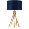 Lampe de table en bambou et abat-jour lin écologique KILIMANJARO (naturel, bleu jeans)