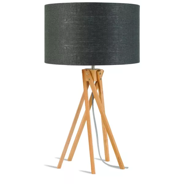 Lampe de table en bambou et abat-jour lin écologique KILIMANJARO (naturel, gris foncé)