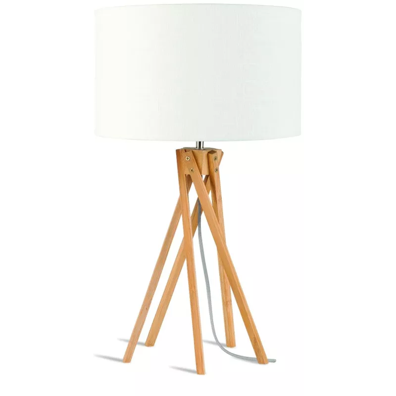 Lampe de table en bambou et abat-jour lin écologique KILIMANJARO (naturel, blanc)