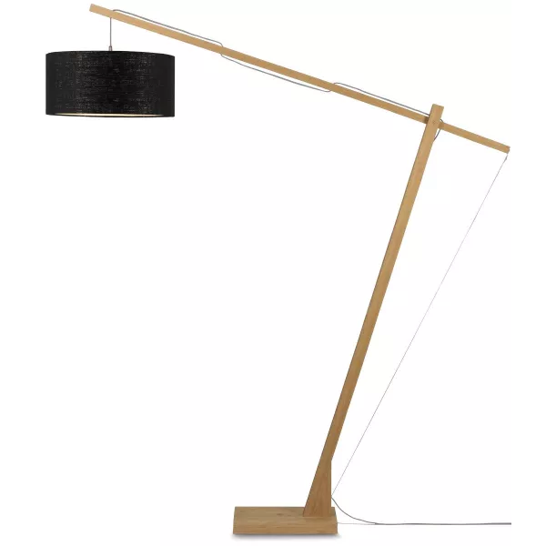 Lampe sur pied en bambou et abat-jour lin écologique MONTBLANC (naturel, noir)