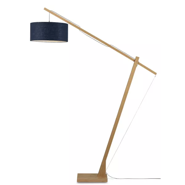 Lampe sur pied en bambou et abat-jour lin écologique MONTBLANC (naturel, bleu jeans)