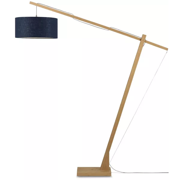 Lampe sur pied en bambou et abat-jour lin écologique MONTBLANC (naturel, bleu jeans)