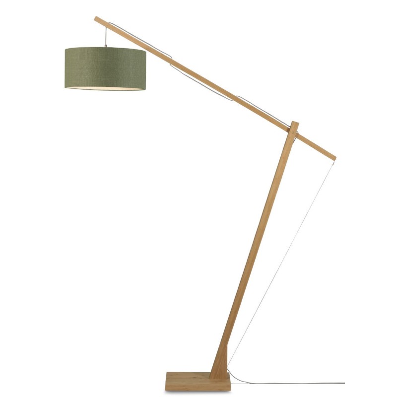 Lampe sur pied en bambou et abat-jour lin écologique MONTBLANC (naturel, vert foncé) à associer à Lampes Sur Pied Vintage Pour U