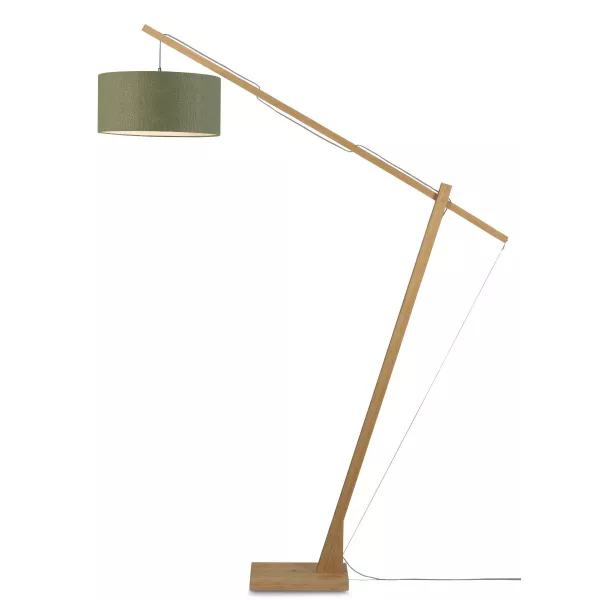 Lampe sur pied en bambou et abat-jour lin écologique MONTBLANC (naturel, vert foncé) à associer à Lampes Sur Pied Vintage Pour U