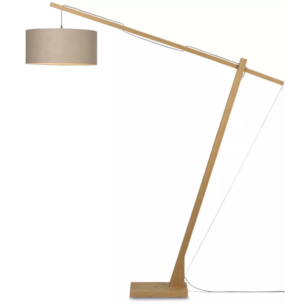 Lampe sur pied en bambou et abat-jour lin écologique MONTBLANC (naturel, lin foncé)