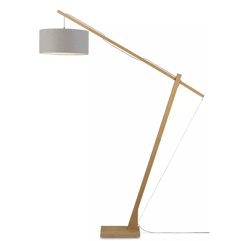 Lampe sur pied en bambou et abat-jour lin écologique MONTBLANC (naturel, gris clair)