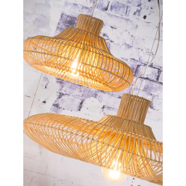 KHALAHARI SMALL 2 lampshade (natural) rattan suspension lamp to associate with Industrial Hanging Lamps In Metal And Wood