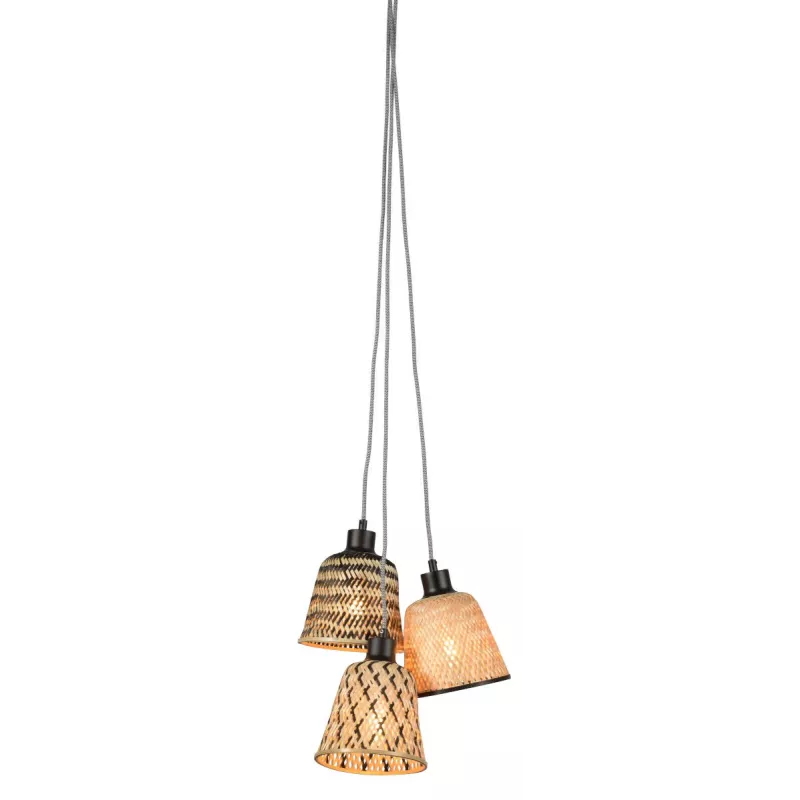 KALIMANTAN bamboo suspension lamp 3 lampshades (natural, black) to associate with High Quality Solid Wood Hanging Lamps