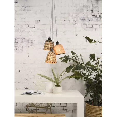 KALIMANTAN bamboo suspension lamp 3 lampshades (natural, black) to associate with Padded Hanging Lamps for Optimal Comfort