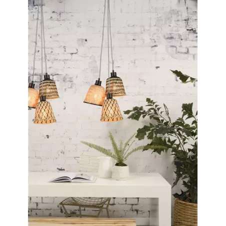 KALIMANTAN bambù sospensione lampada 3 paralumi (naturale, nero) associarsi a Lampade a sospensione scandinave dal design pulito