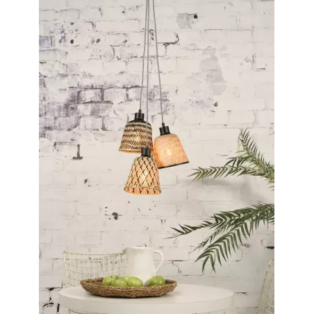 KALIMANTAN bamboo suspension lamp 3 lampshades (natural, black) to associate with Functional And Stylish Kitchen Hanging Lamps