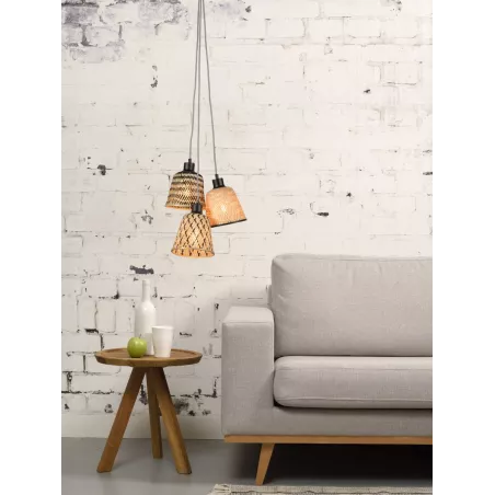 KALIMANTAN bamboo suspension lamp 3 lampshades (natural, black) to associate with Weatherproof Garden Hanging Lights