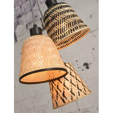 KALIMANTAN bamboo suspension lamp 3 lampshades (natural, black) to associate with Industrial Hanging Lamps In Metal And Wood