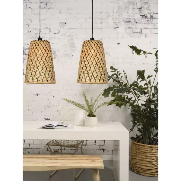 Lampe à suspension en bambou KALIMANTAN H48 (naturel, noir)