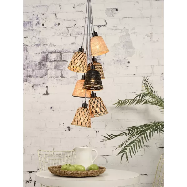 KaliMANTAN 7 bamboo suspension lamp lamp shade (natural, black) to associate with Weatherproof Garden Hanging Lights