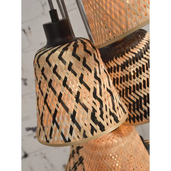 KaliMANTAN 7 bamboo suspension lamp lamp shade (natural, black) to associate with Industrial Hanging Lamps In Metal And Wood