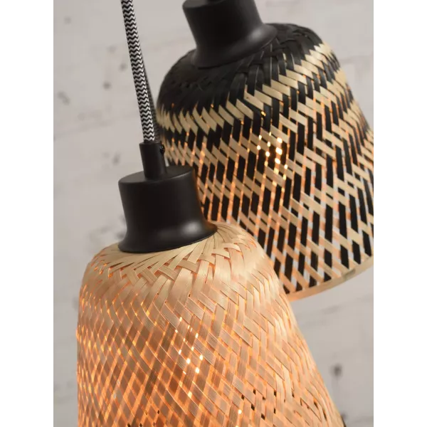 KaliMANTAN 7 bamboo suspension lamp lamp shade (natural, black) to associate with Rattan Hanging Lamps For A Natural Style