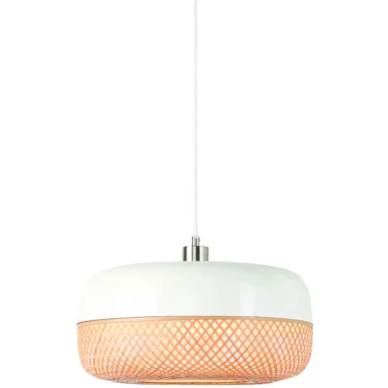 Lampe à suspension en bambou MEKONG plat (Ø 40 cm) (blanc, naturel)