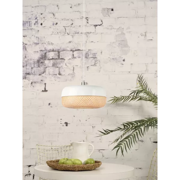 Lampe à suspension en bambou MEKONG plat (Ø 40 cm) (blanc, naturel)