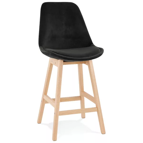 Tabouret de bar mi-hauteur design scandinave en velours pieds couleur naturelle CAMY MINI (noir)