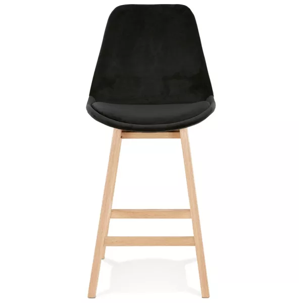 Tabouret de bar mi-hauteur design scandinave en velours pieds couleur naturelle CAMY MINI (noir)