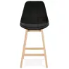 Tabouret de bar mi-hauteur design scandinave en velours pieds couleur naturelle CAMY MINI (noir)