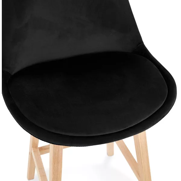 Tabouret de bar mi-hauteur design scandinave en velours pieds couleur naturelle CAMY MINI (noir)