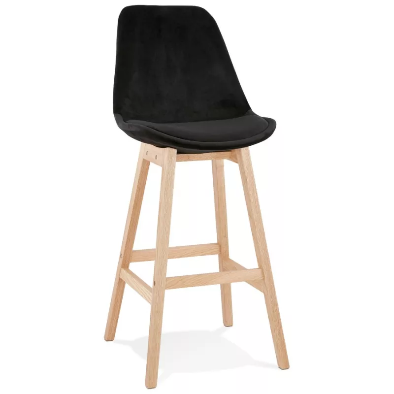 Tabouret de bar design scandinave en velours pieds couleur naturelle CAMY (noir)