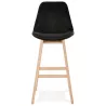 Tabouret de bar design scandinave en velours pieds couleur naturelle CAMY (noir)