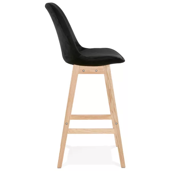 Tabouret de bar design scandinave en velours pieds couleur naturelle CAMY (noir)