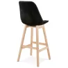 Tabouret de bar design scandinave en velours pieds couleur naturelle CAMY (noir)