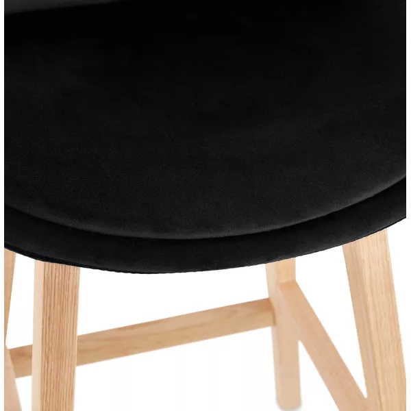 Tabouret de bar design scandinave en velours pieds couleur naturelle CAMY (noir)