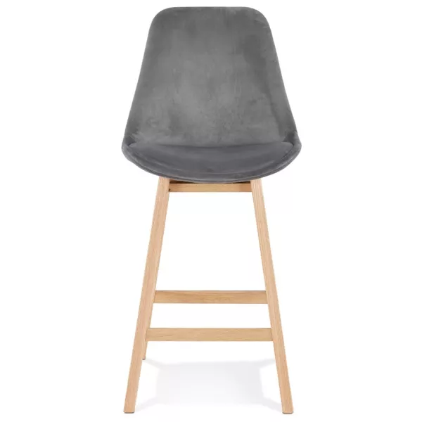 Tabouret de bar mi-hauteur design scandinave en velours pieds couleur naturelle CAMY MINI (gris)