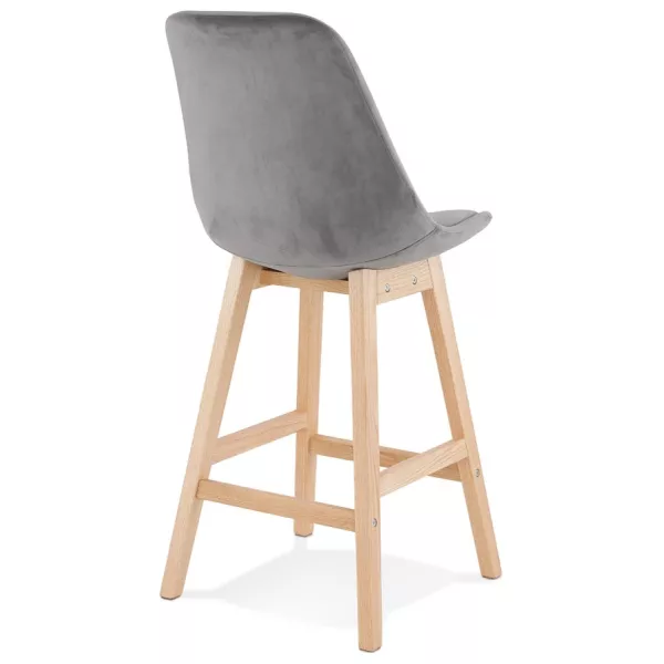 Tabouret de bar mi-hauteur design scandinave en velours pieds couleur naturelle CAMY MINI (gris)