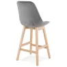 Tabouret de bar mi-hauteur design scandinave en velours pieds couleur naturelle CAMY MINI (gris)