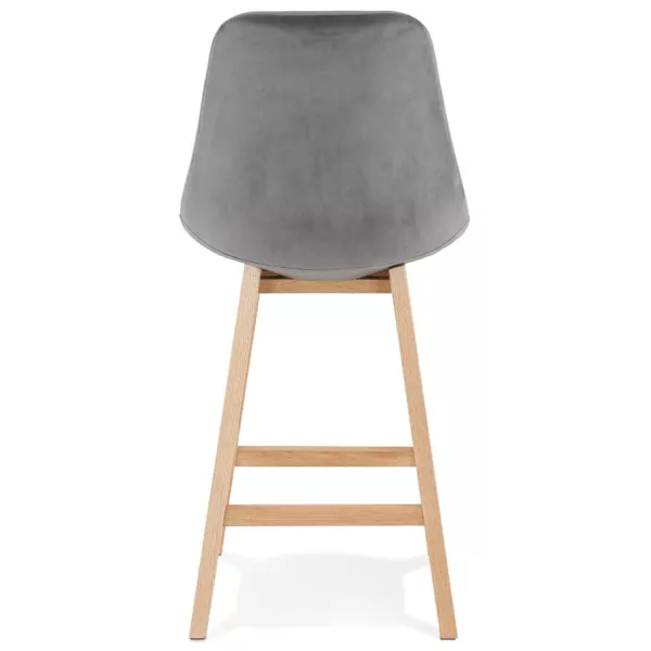 Tabouret de bar mi-hauteur design scandinave en velours pieds couleur naturelle CAMY MINI (gris)