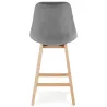 Tabouret de bar mi-hauteur design scandinave en velours pieds couleur naturelle CAMY MINI (gris)