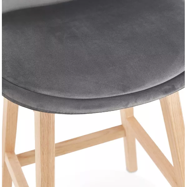 Tabouret de bar mi-hauteur design scandinave en velours pieds couleur naturelle CAMY MINI (gris)