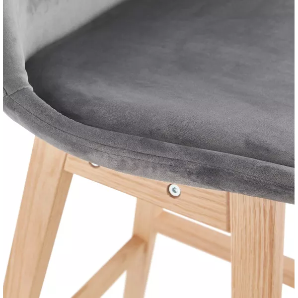 Tabouret de bar mi-hauteur design scandinave en velours pieds couleur naturelle CAMY MINI (gris)