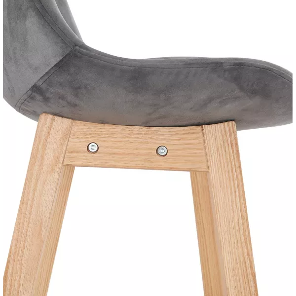 Tabouret de bar mi-hauteur design scandinave en velours pieds couleur naturelle CAMY MINI (gris)