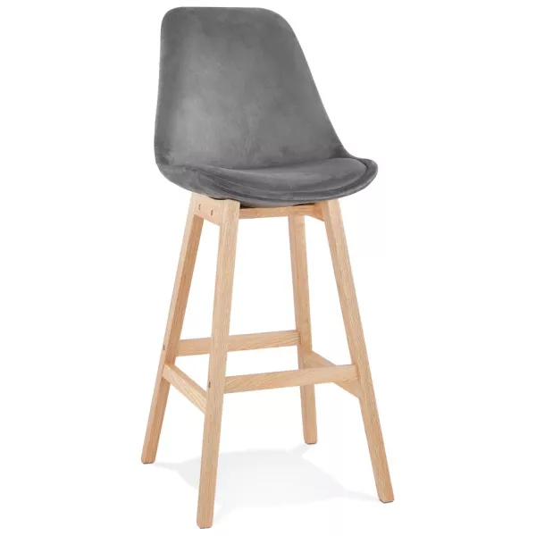 Tabouret de bar design scandinave en velours pieds couleur naturelle CAMY (gris)