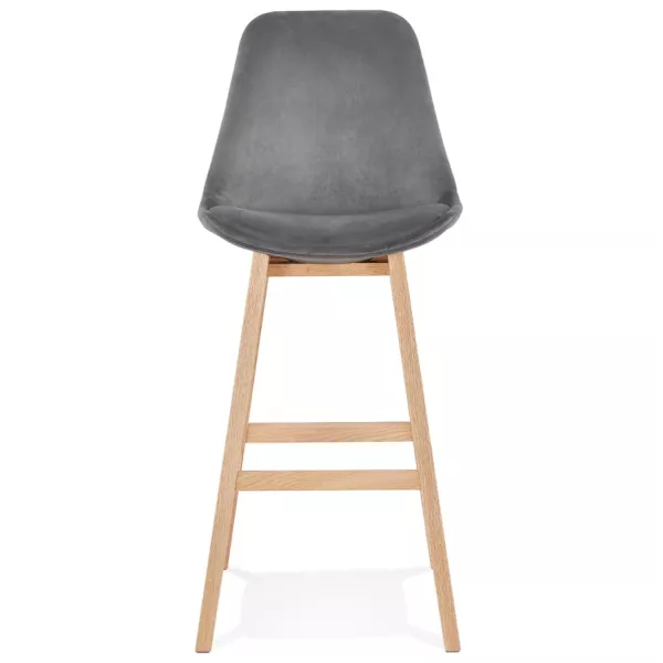 Tabouret de bar design scandinave en velours pieds couleur naturelle CAMY (gris)