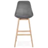 Tabouret de bar design scandinave en velours pieds couleur naturelle CAMY (gris)