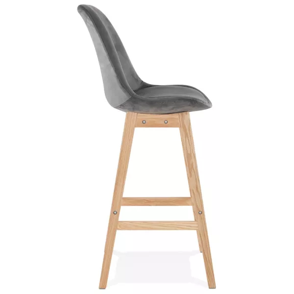 Tabouret de bar design scandinave en velours pieds couleur naturelle CAMY (gris)