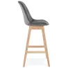 Tabouret de bar design scandinave en velours pieds couleur naturelle CAMY (gris)